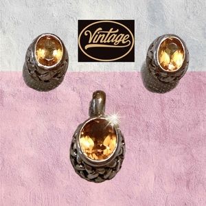 SILVER CITRINE PENDANT & EARRINGS SET